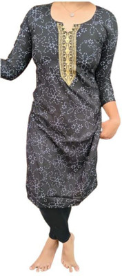 Ekshaa Women Floral Print, Embroidered Straight Kurta(Black)