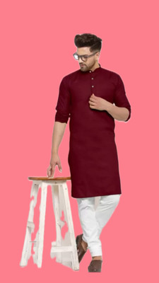 VINAARI Men Solid A-line Kurta(Maroon)