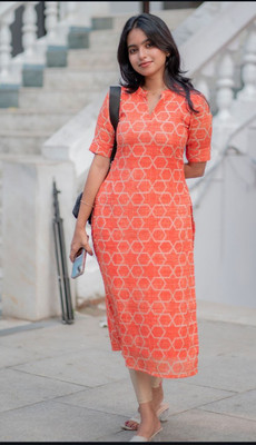 AK Creation Women Floral Print A-line Kurta(Orange)