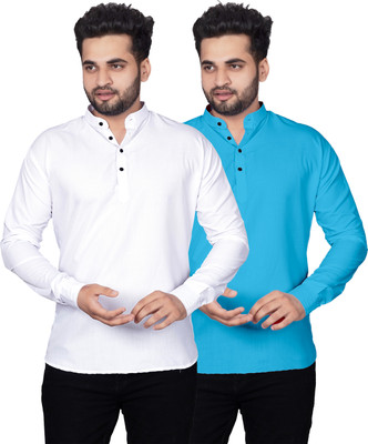 Kavyangle Creation Men Solid Straight Kurta(White, Blue)