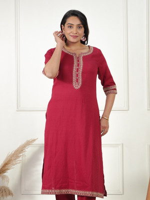 Aramya Women Solid A-line Kurta(Maroon)