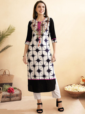 ANOUK Women Printed Straight Kurta(Black)