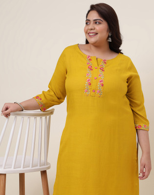 Skylee Women Embroidered, Dyed/Ombre, Embellished Straight Kurta(Yellow)