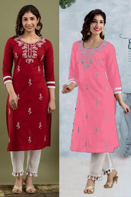 SISTO Women Chikan Embroidery A-line Kurta(Multicolor)