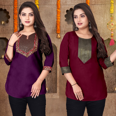 FSR Women Printed A-line Kurta(Purple, Maroon)