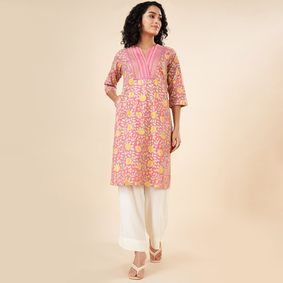 Rangmanch by Pantaloons Women Printed Straight Kurta(Pink)