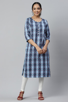 Aurelia Women Geometric Print Straight Kurta(Blue)