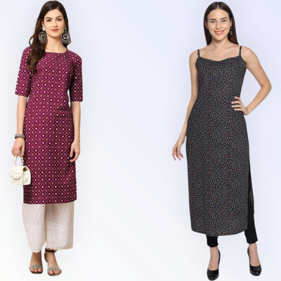 KALLAXI Women Printed Straight Kurta(Multicolor)