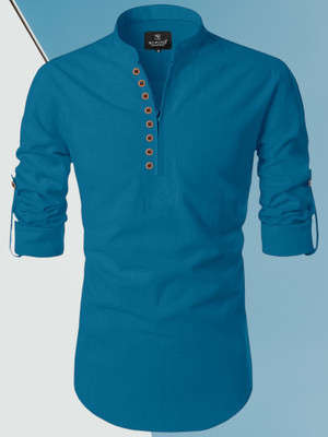 SOPANI Men Solid Straight Kurta(Blue)