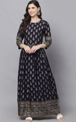 Tabish Women Printed Anarkali Kurta(Dark Blue)