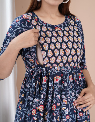 UR7 Women Printed Anarkali Kurta(Blue)
