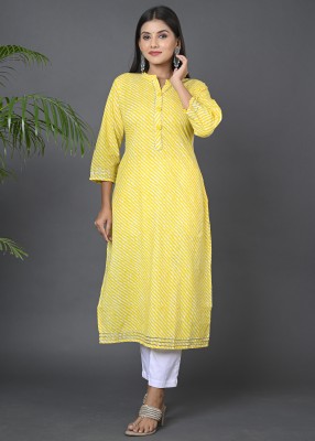 Bhanu Pratap Fashion Women Leheriya A-line Kurta(Yellow)