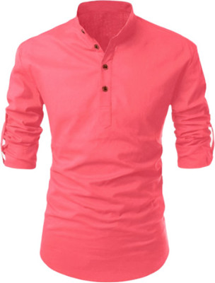 S KUADA Men Solid Flared Kurta(Pink)