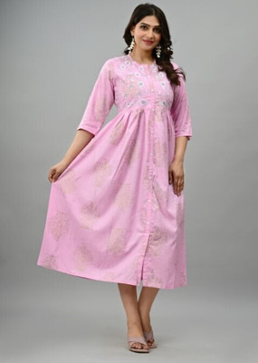 Tejal Textile Women Embroidered Anarkali Kurta(Pink)