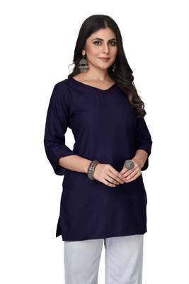 HouseOfCommon Women Self Design A-line Kurta(Blue)
