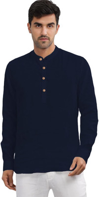 Navkanj Men Solid Straight Kurta(Dark Blue)