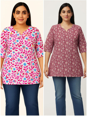 R A TEXTILE Women Printed A-line Kurta(Pink)