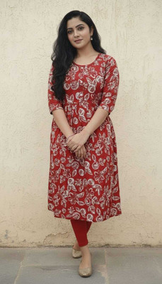 ViKiCo Women Printed Flared Kurta(Maroon)