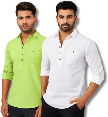 RAREMARK Men Solid Straight Kurta(Light Green, White)