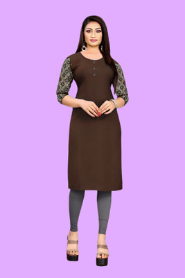 Coft Women Solid Straight Kurta(Brown)