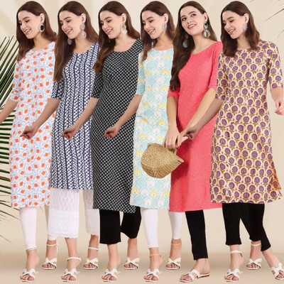 1 Stop Fashion Women Printed Straight Kurta(Multicolor)