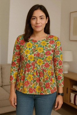 New RJP Craft Women Floral Print Flared Kurta(Multicolor)