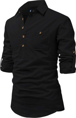 BHUVIKOO Men Solid A-line Kurta(Black)
