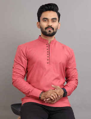Nnc Men Solid Straight Kurta(Pink)