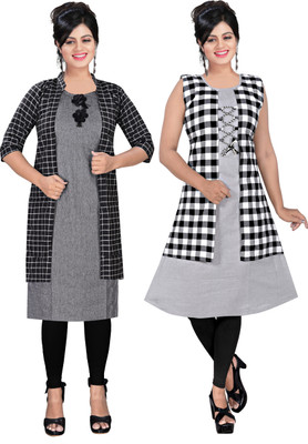 AANSHI FASHION Women Printed Straight Kurta(Grey)