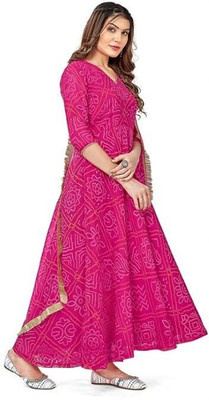 Aether Women Printed Anarkali Kurta(Multicolor)