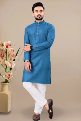 TAMMU Men Solid A-line Kurta(Blue)