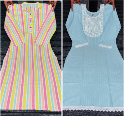 ATTIREGURU Women Embroidered, Solid, Striped Straight Kurta(Multicolor)