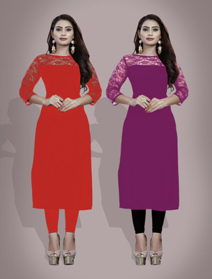 Maheshvi Women Embellished Straight Kurta(Purple)