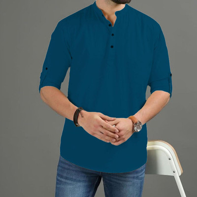 Navkanj Men Solid A-line Kurta(Blue)