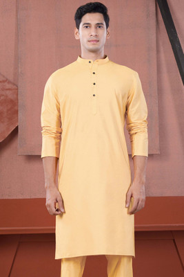 french crown Men Solid Ethnic Dress Kurta(Yellow)