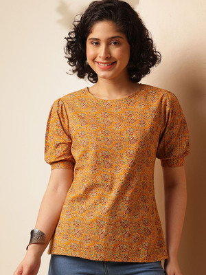 ANOUK Women Floral Print Straight Kurta(Yellow)