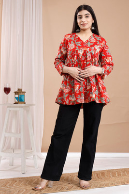 Sakleni Women Floral Print Flared Kurta(Multicolor)