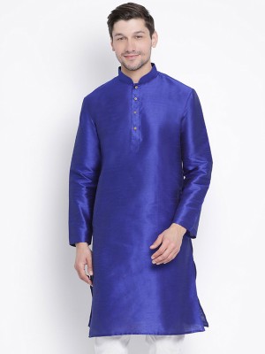 VM Men Solid A-line Kurta(Blue)