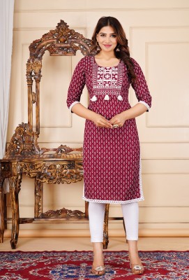 BDREE Women Embroidered Straight Kurta(Multicolor)