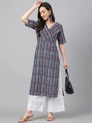 Janasya Women Printed Straight Kurta(Blue)