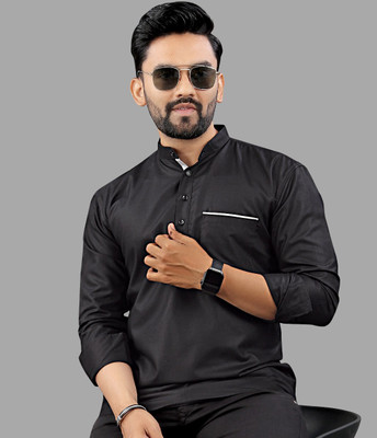 SOPANI Men Solid Straight Kurta(Black)