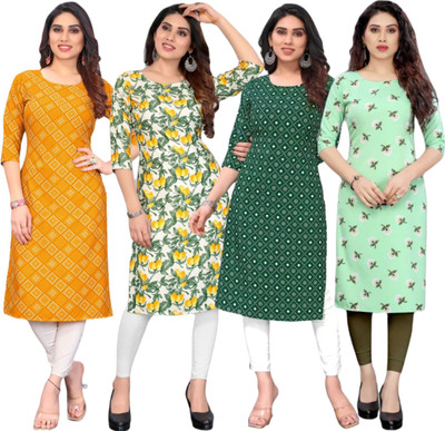 KurtisMart Women Printed Straight Kurta(Light Green)