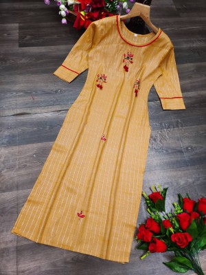 OXI Women Embroidered Straight Kurta(Yellow)