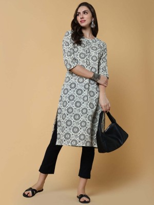 Showoff Women Printed Straight Kurta(White)