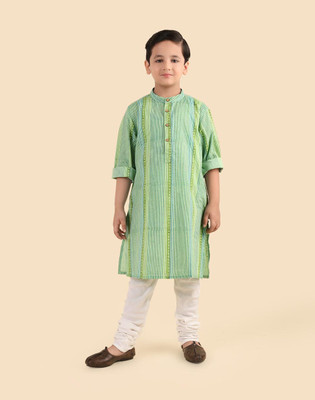 Fabindia Boys Printed Straight Kurta(Green)