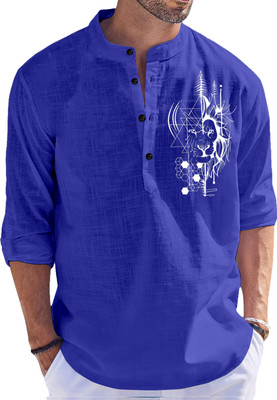 Kavyangle Creation Men Printed Straight Kurta(Dark Blue)