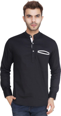 ShopyBucket Men Solid Straight Kurta(Black)