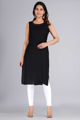 Kanika trader Women Self Design A-line Kurta(Black)