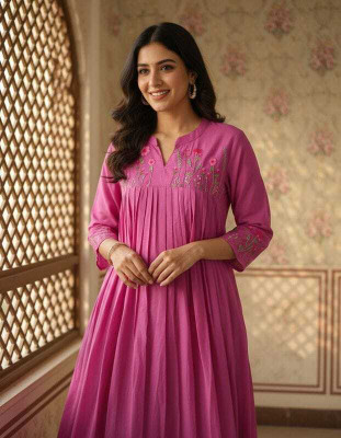 BEE STUDIO COLLECTIONS Women Embroidered Flared Kurta(Pink)