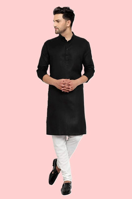 OmakarENT Men Printed Straight Kurta(Black)